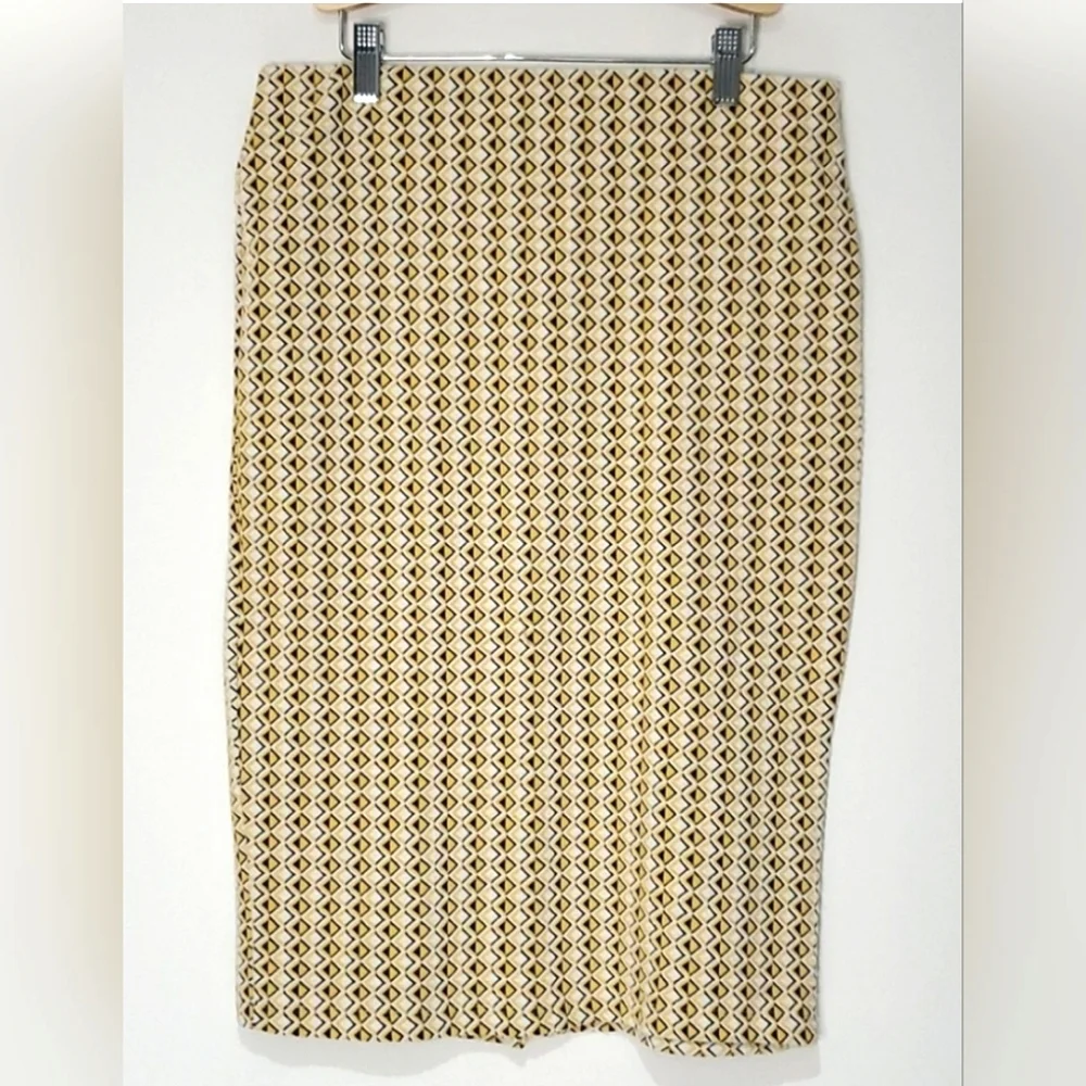 Zara Jacquard Midi Pencil Tube Skirt Yellow, White, Black Size Large - Picture 5 of 9